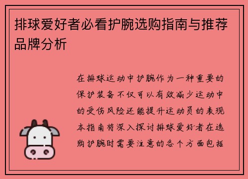 排球爱好者必看护腕选购指南与推荐品牌分析